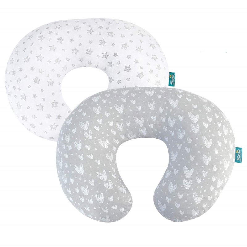 Biloban Nursing Pillow Cover 2 Pack Compatible with Boppy Pillow, 100% Jersey Cotton with Large Zipper Super Soft & Breathable & Skin Friendly for Moms/Kids, Grey & White - Image 1